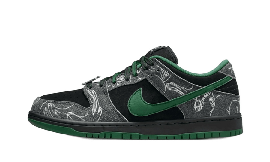 Yeezy There Skateboards x Nike SB Dunk Low "Black" czarny-biały - widok główny z boku | Saturaise.com
