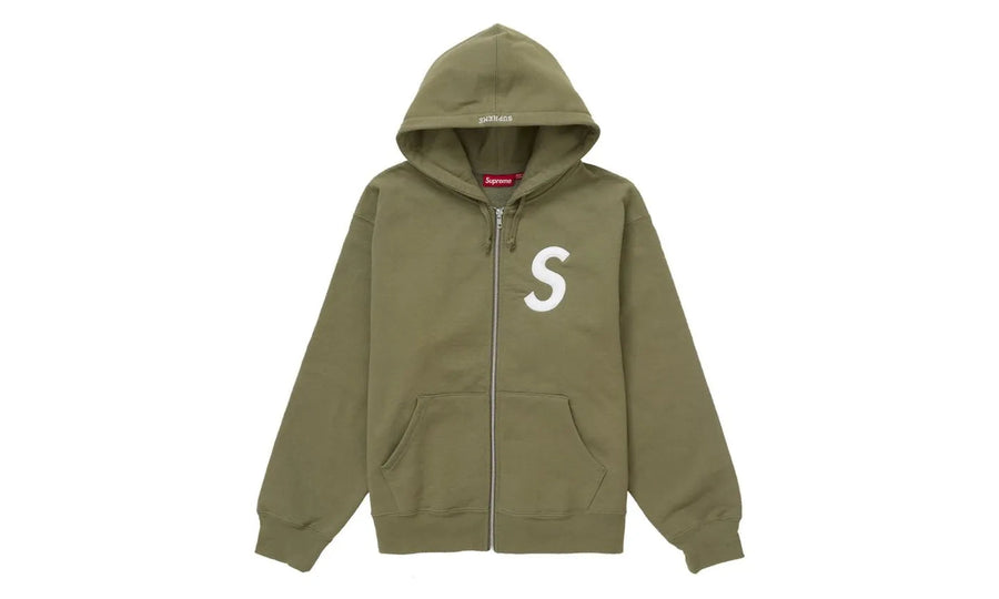 Supreme Supreme S Logo Zip Up Hooded Sweatshirt (FW24) Light Olive - widok główny z boku - Streetwear